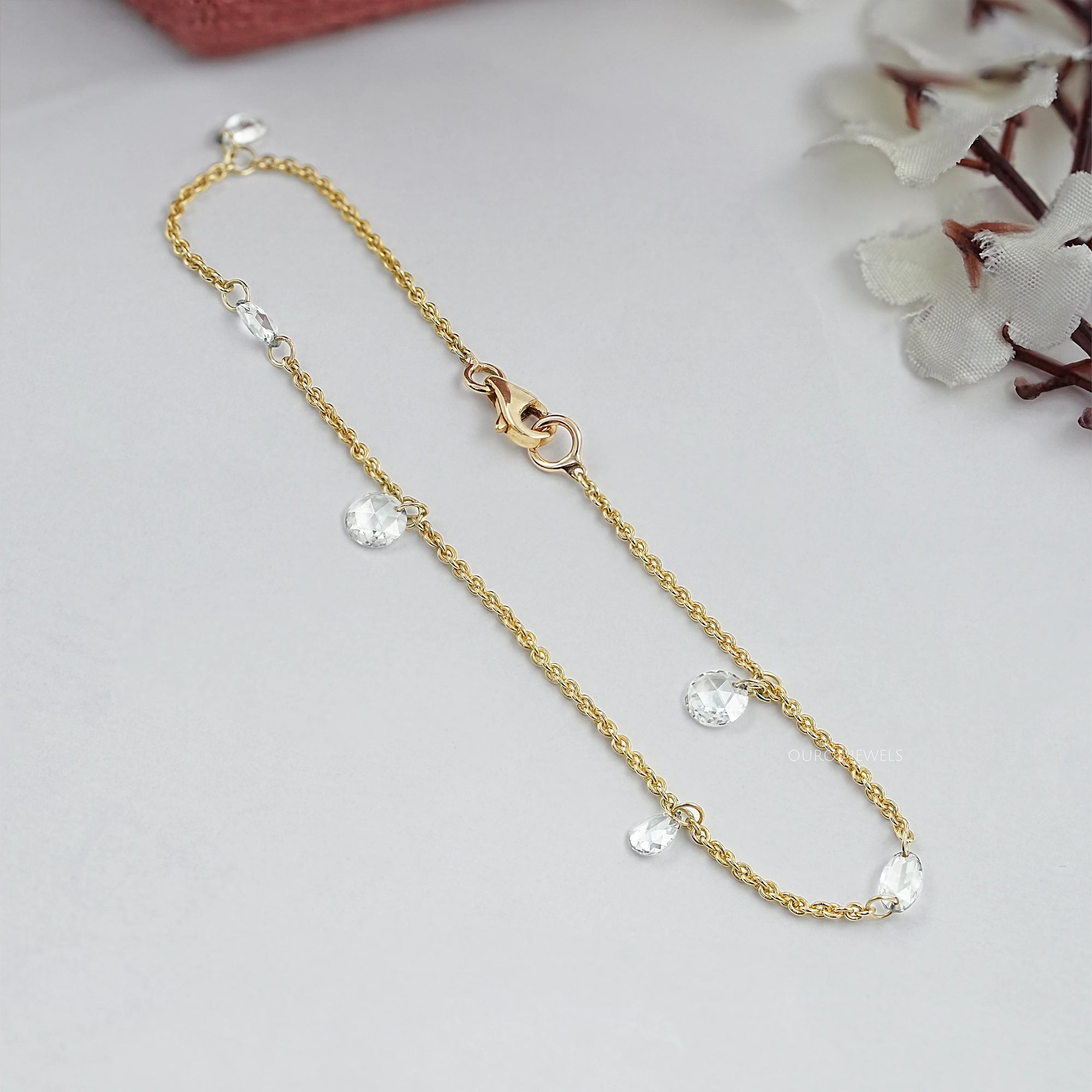 Rose Cut Lab Diamond Station Chain Bracelet Bracelet