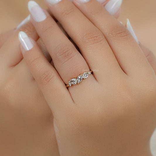 Five Stone Rose Cut Lab Diamond Ring Ring