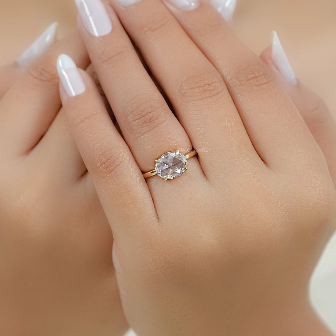 East West Rose Cut Oval Diamond Solitaire Ring Ring