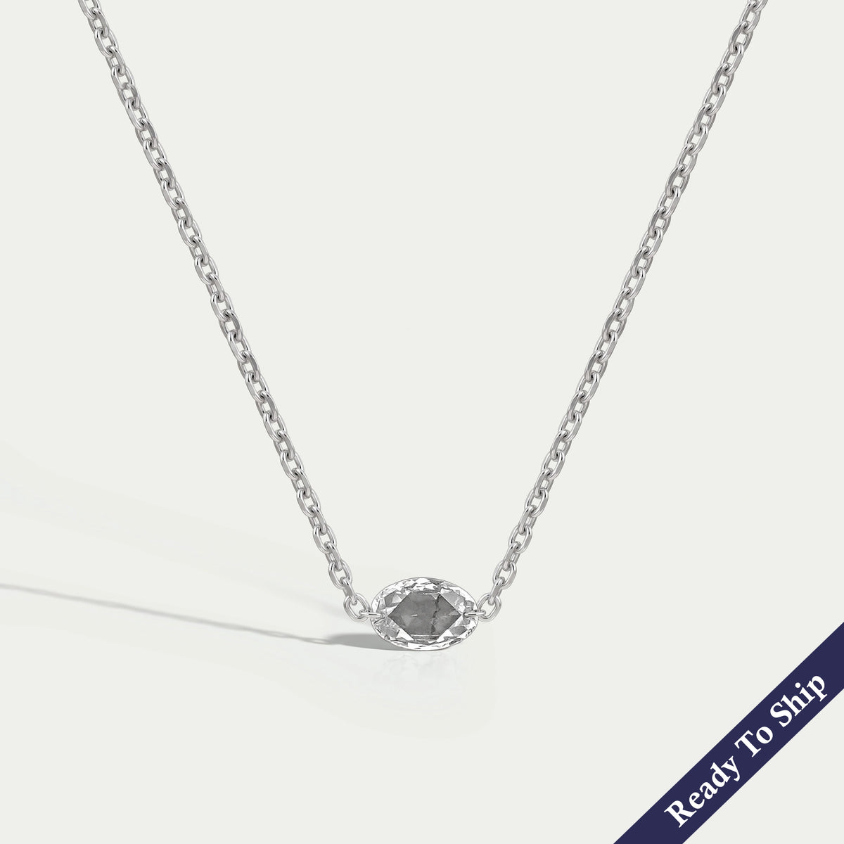 East West Rose Cut Oval Diamond Solitaire Necklace