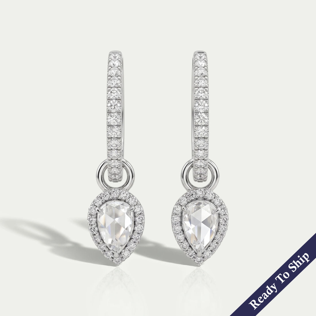 Rose Cut Pear Diamond Halo Charm Hoop Earrings Earring