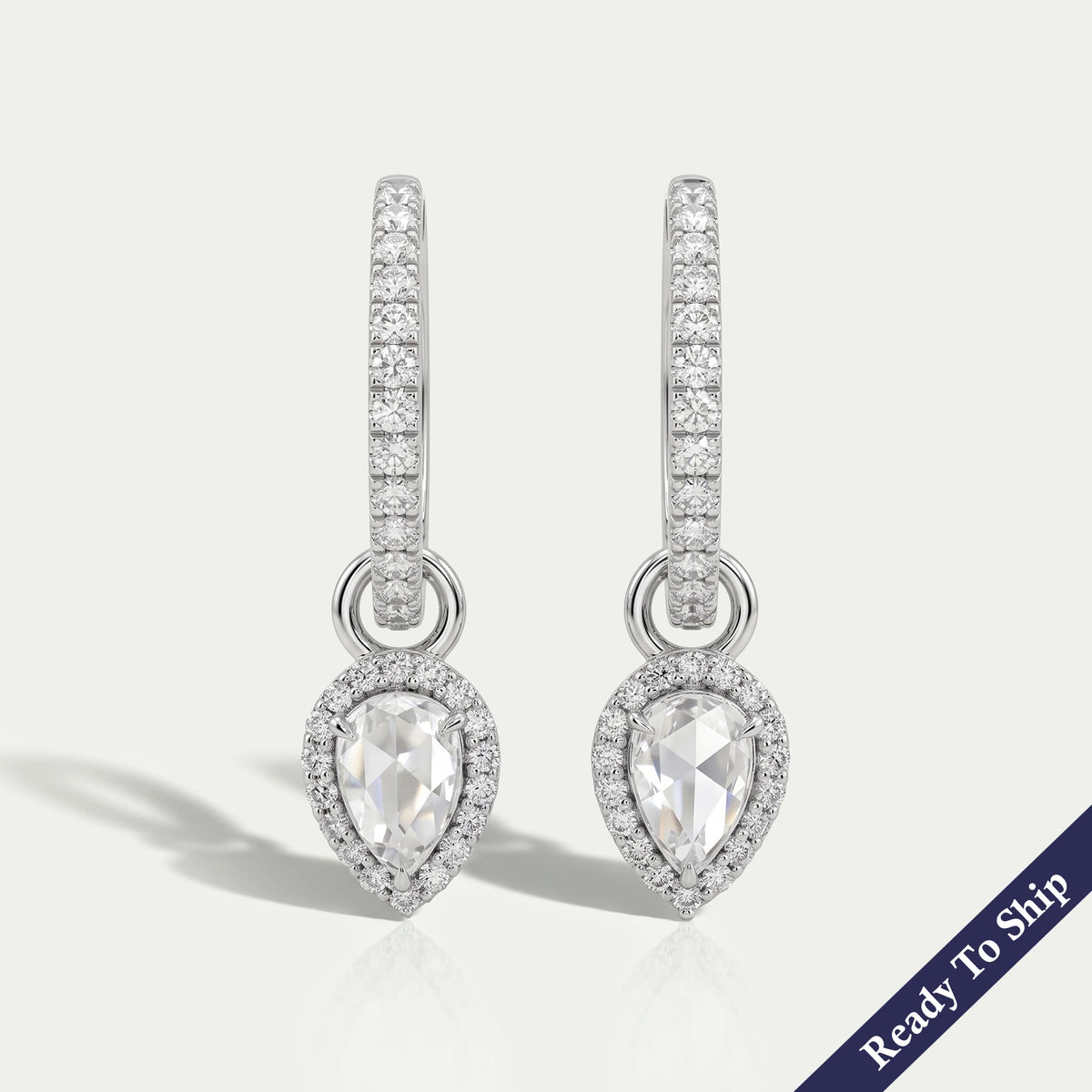 Rose Cut Pear Diamond Halo Charm Hoop Earrings Earring