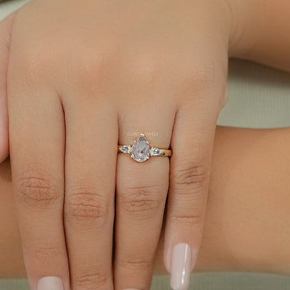 Three Stone Rose Cut Pear Diamond Engagement Ring