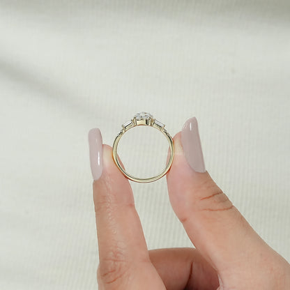 Rose Cut Round And Baguette Diamond Accent Ring