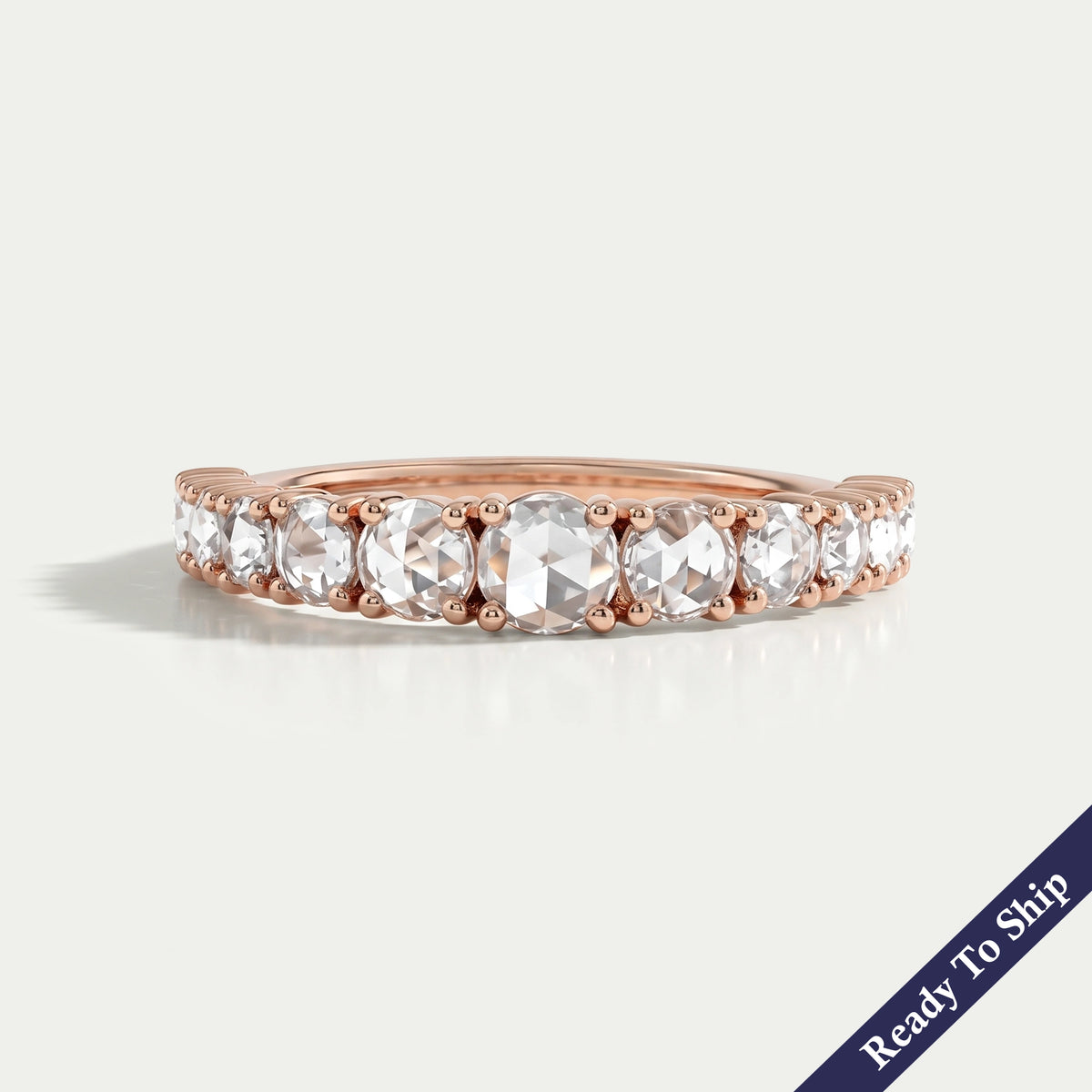 Rose Cut Round Diamond Half Eternity Wedding Band Ring