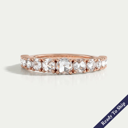 Rose Cut Round Diamond Half Eternity Wedding Band Ring