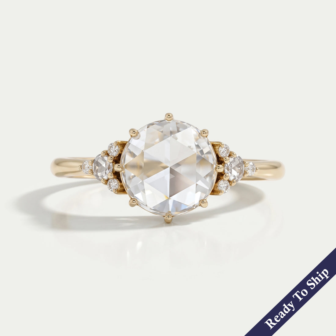 Rose Cut Round Diamond Solitaire Accent Ring Ring