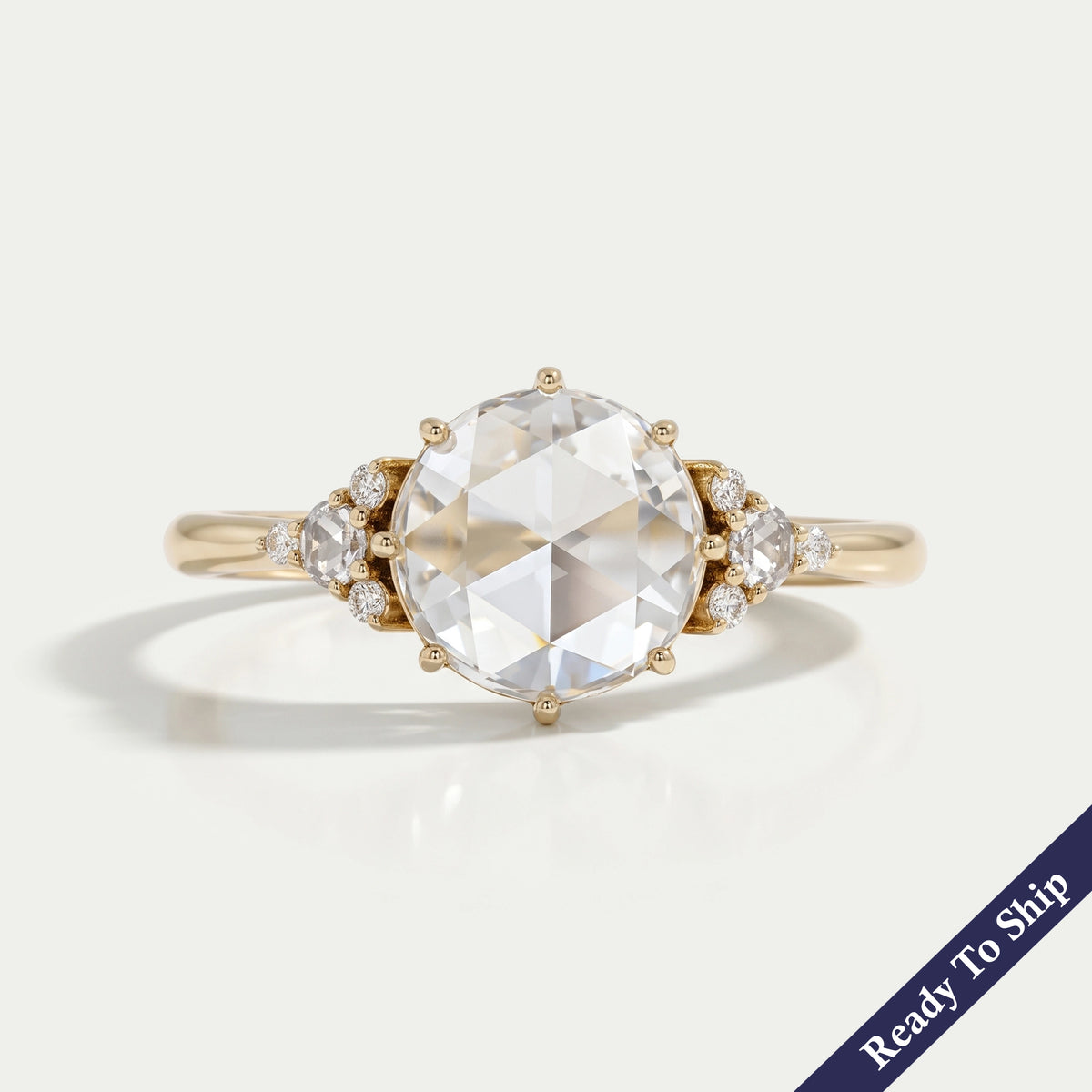 Rose Cut Round Diamond Solitaire Accent Ring Ring