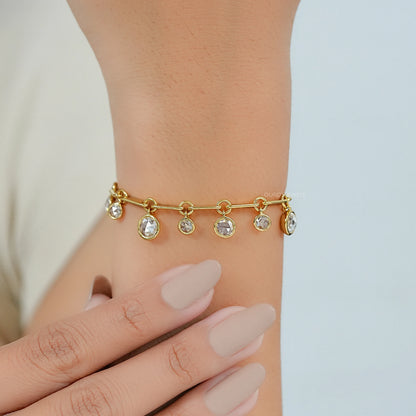 Bezel Set Rose Cut Lab Diamond Charm Bracelet