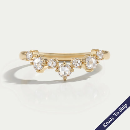 Rose Cut Round Diamond Curved Engagement Ring Ring