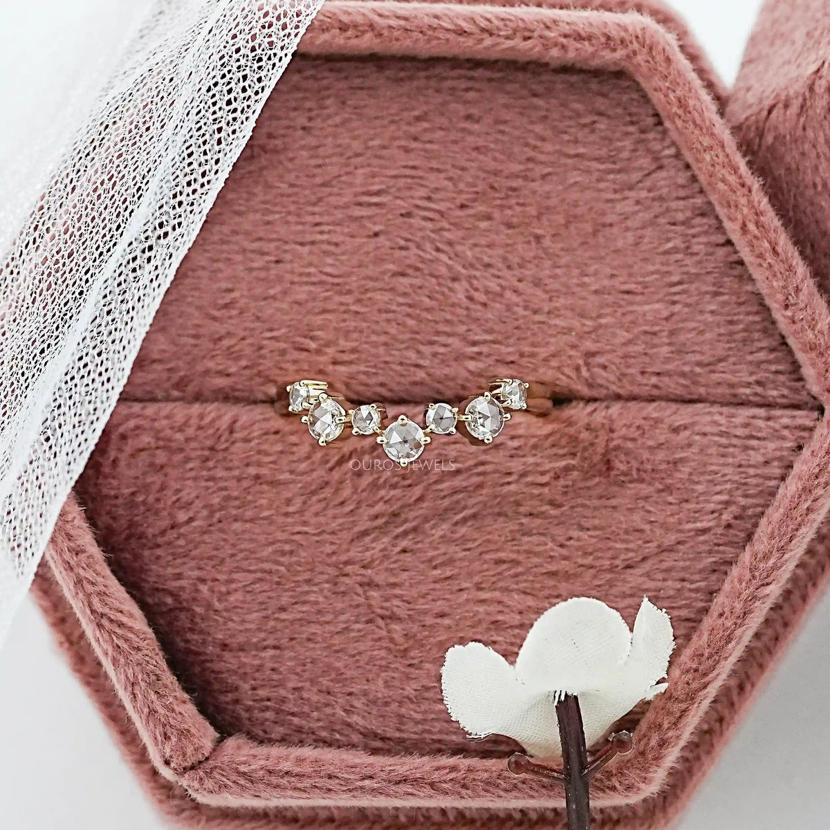Rose Cut Round Diamond Curved Engagement Ring Ring