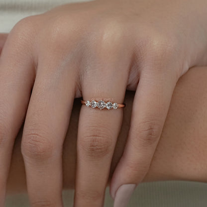 Five Stone Rose Cut Round Diamond Engagement Ring