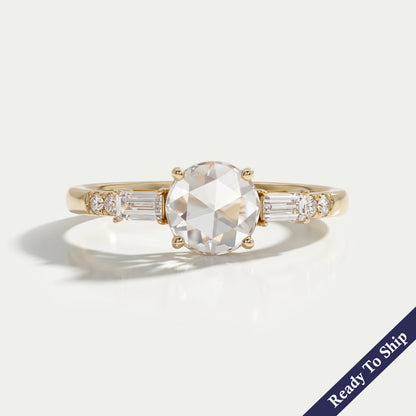 Rose Cut Round And Baguette Diamond Accent Ring