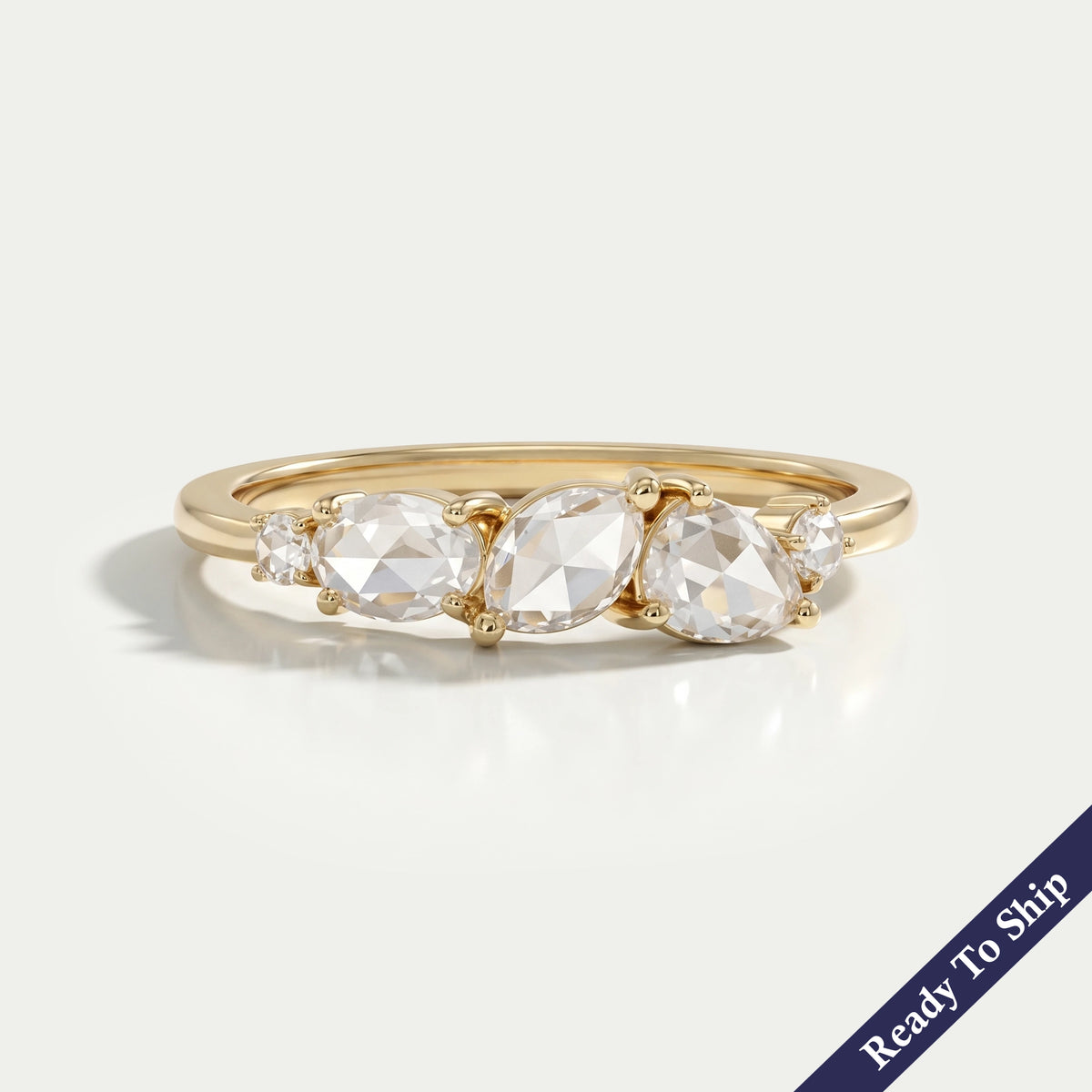 Five Stone Rose Cut Lab Diamond Ring