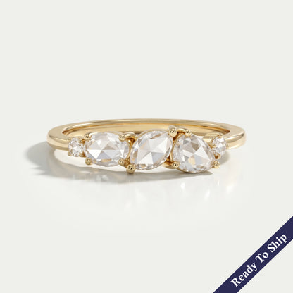 Five Stone Rose Cut Lab Diamond Ring