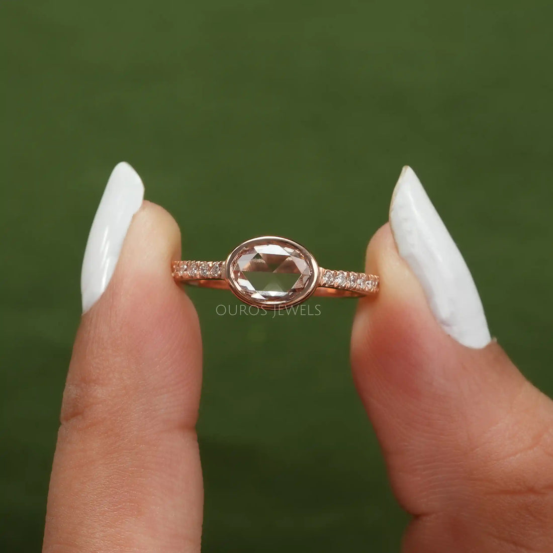 Rose Cut Oval Lab Grown Accent Diamond Ring Ring