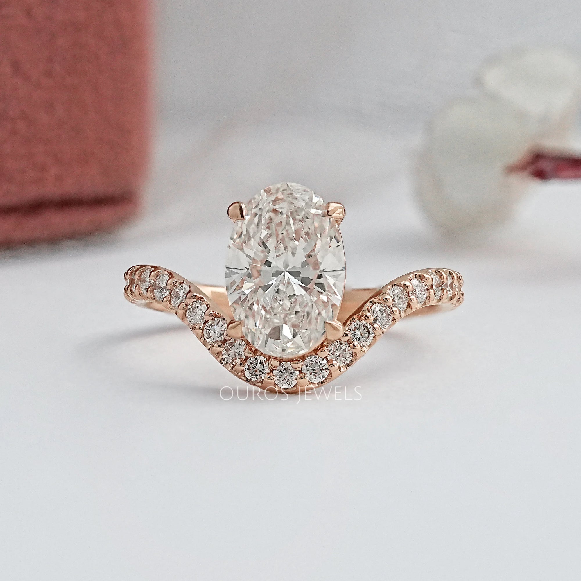 Oval Diamond Pave Set Curved Engagement Ring Ring