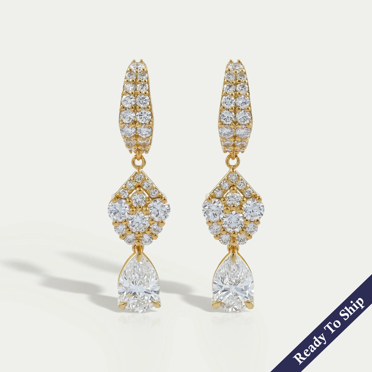 Pear And Round Diamond Pave Dangle Hoop Earrings