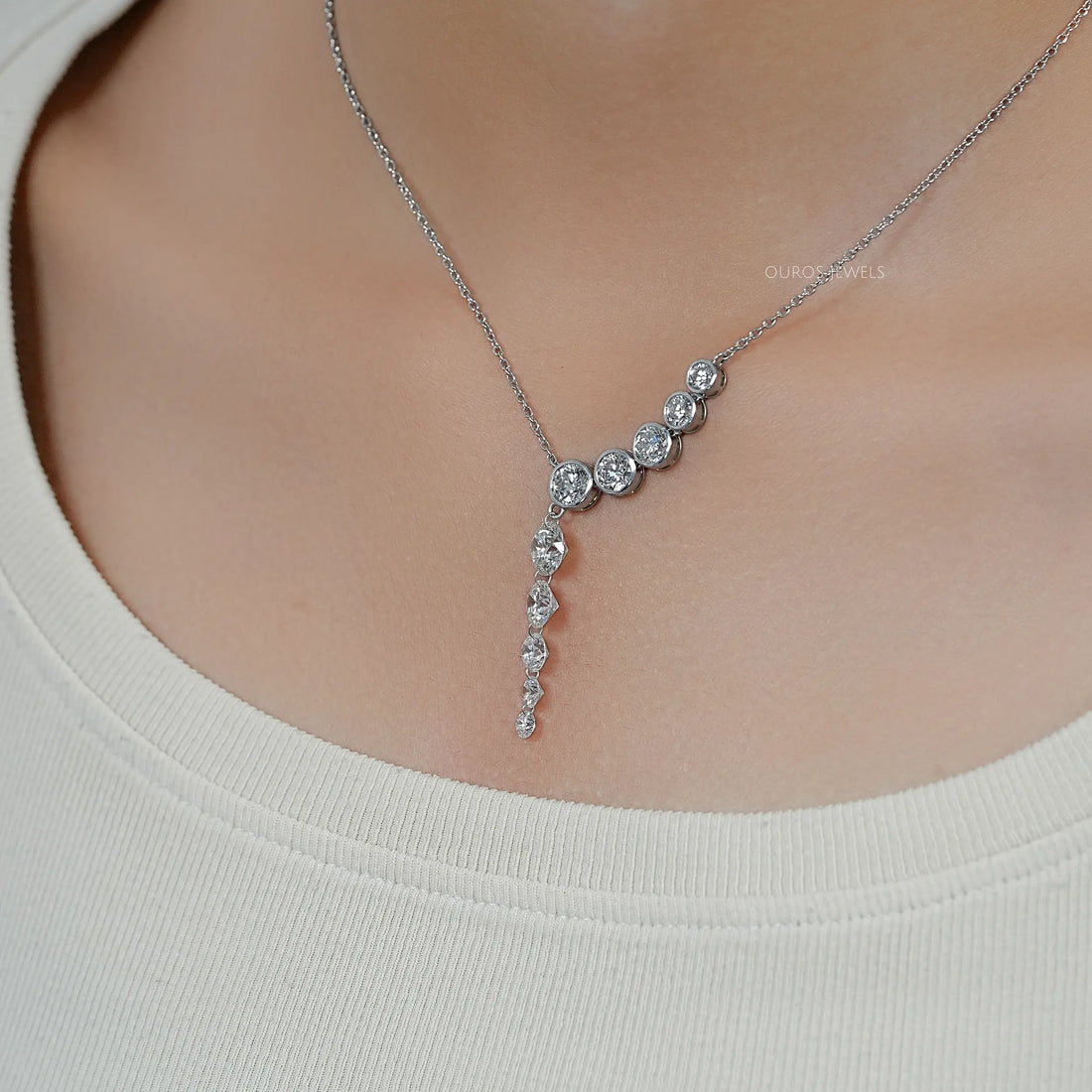 Round Lab Diamond Y - Lariat Necklace Necklaces
