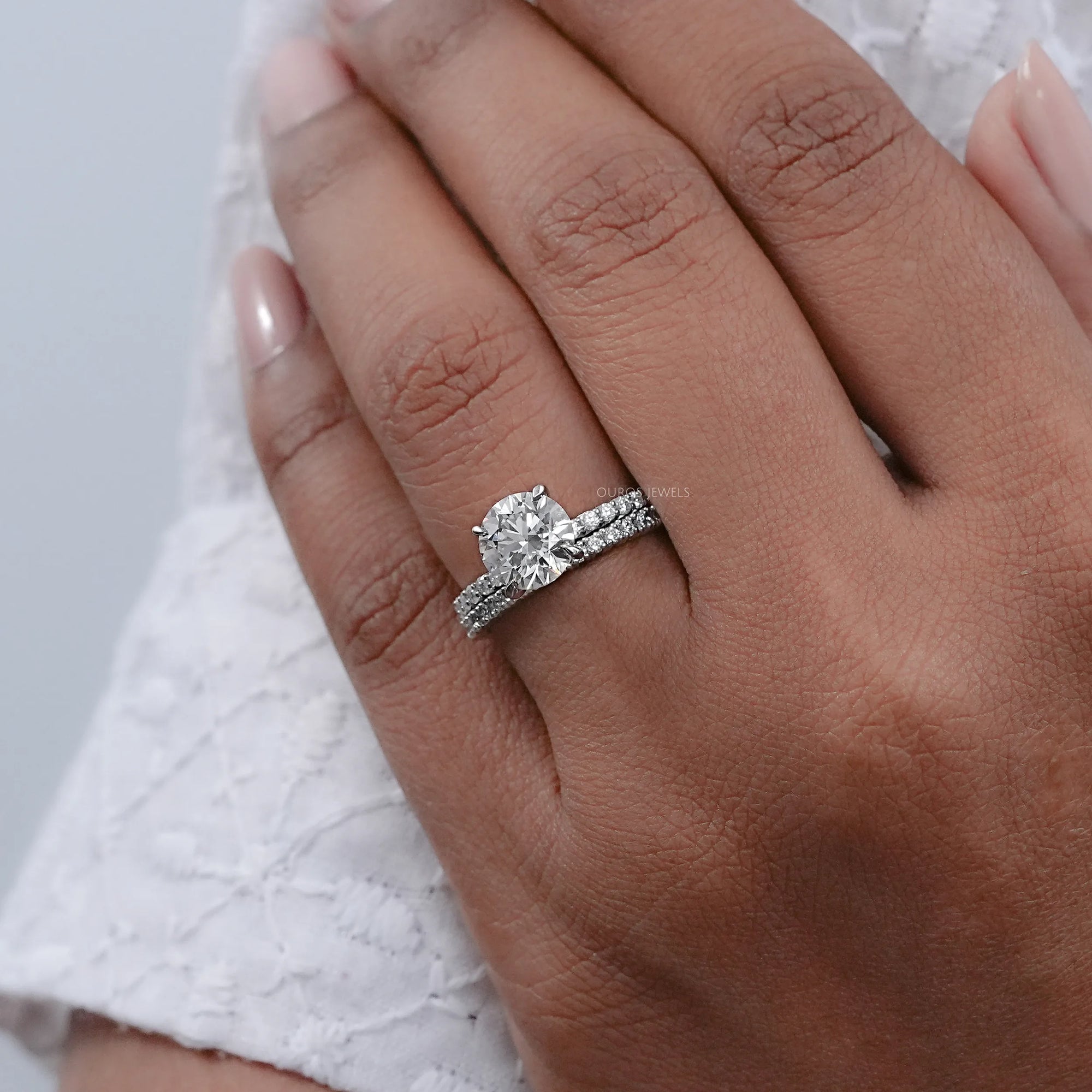 Round Cut Solitaire Accent Bridal Ring Set Ring