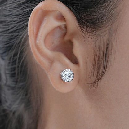 Round Lab Diamond Bezel Stud Earrings Earrings