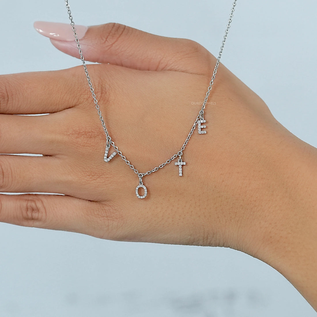 Customize VOTE Letter Round Cut Pendant Necklaces
