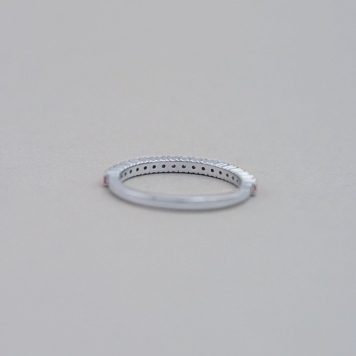 Pink Round Cut Lab Grown Diamond Half Eternity Band Ring