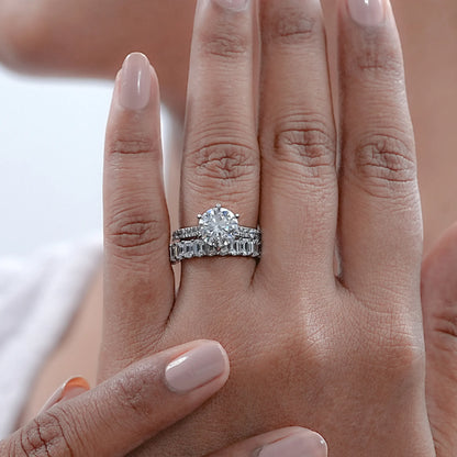 Round Lab Diamond Solitaire Accent Bridal Ring Set Rings