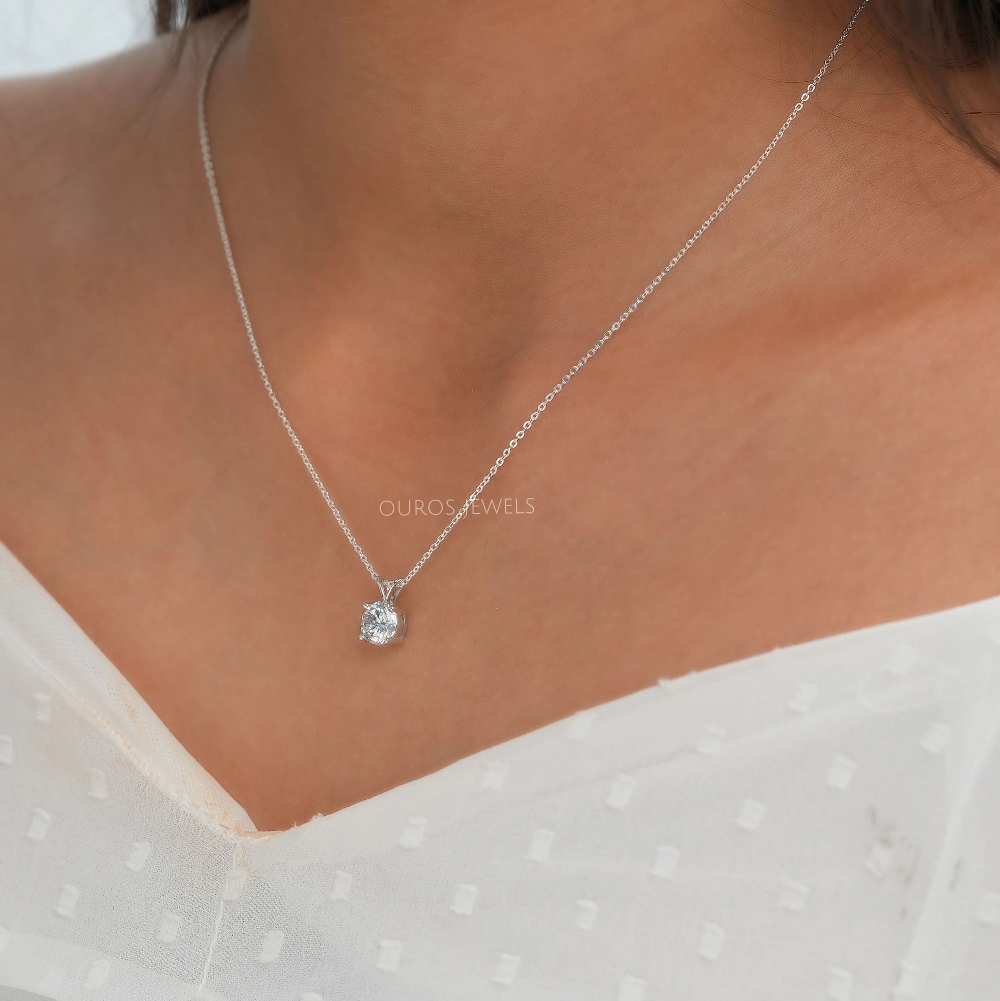 Round Lab Grown Diamond Bail Pendant Necklaces