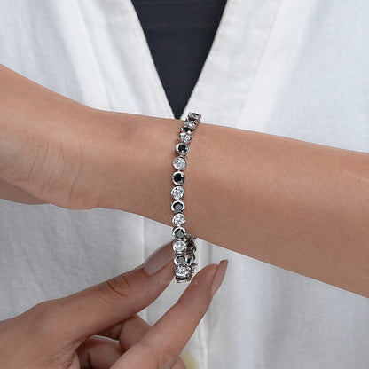 Alternative Bezel Set Round Cut Black Diamond Bracelet Rings