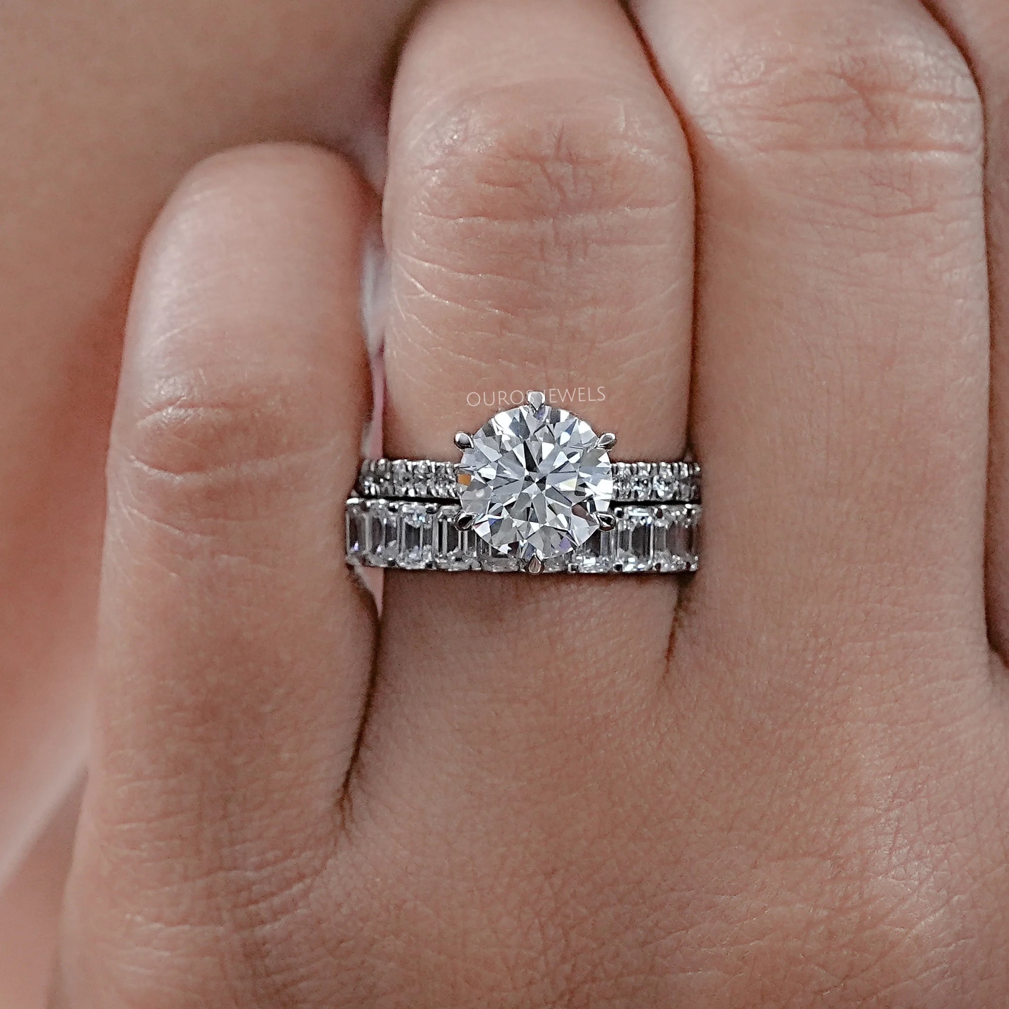 Round Lab Diamond Solitaire Accent Bridal Ring Set Rings