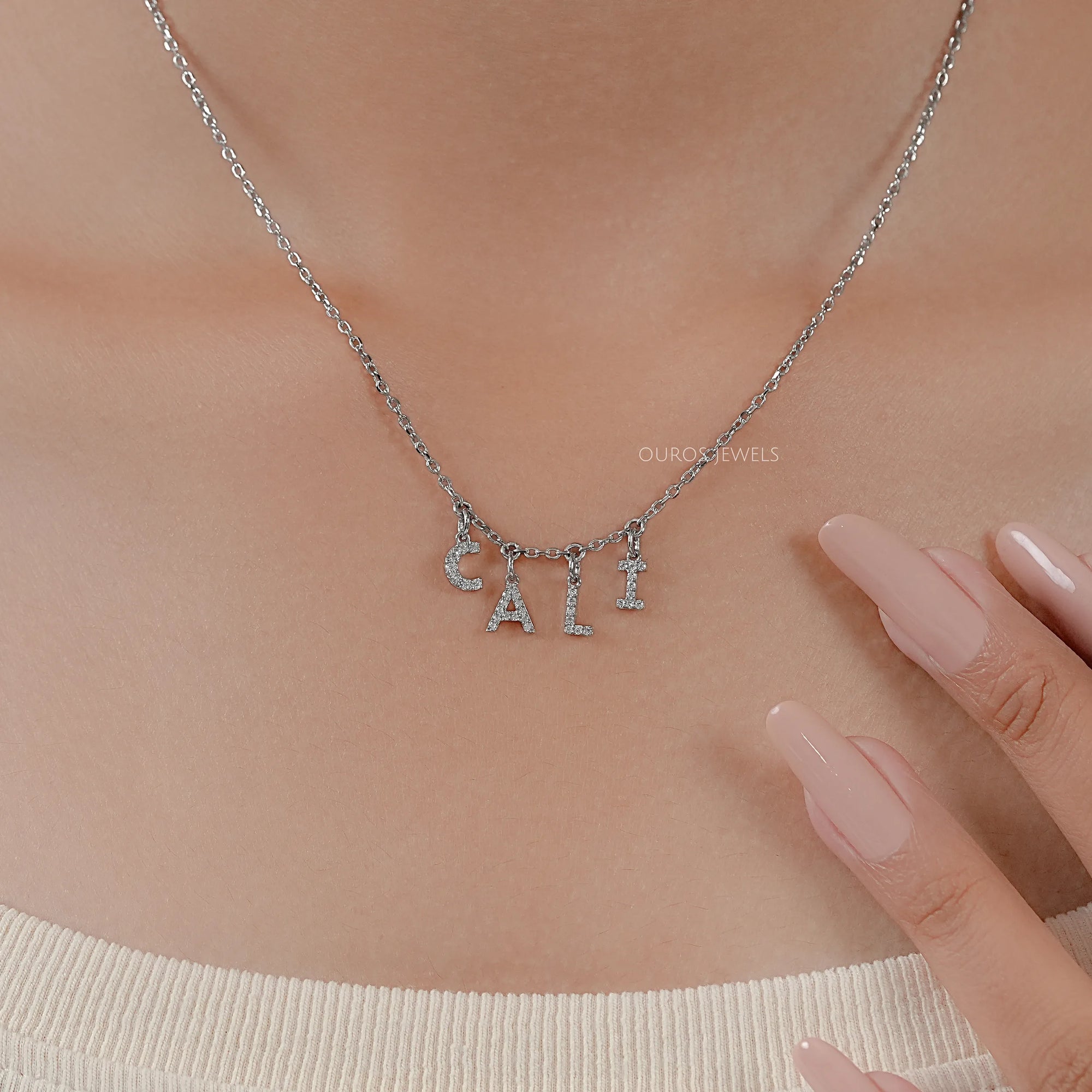 CALI Letter Round Diamond Customize Pendant Necklaces