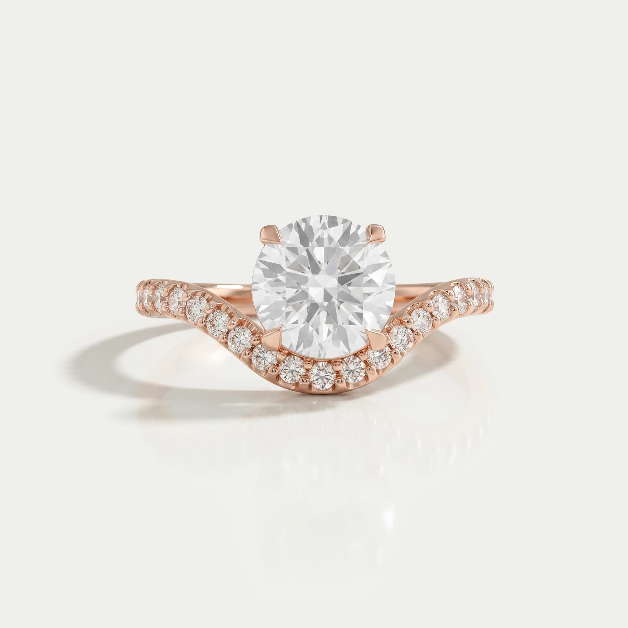 Round Diamond Accent Curved Set Ring