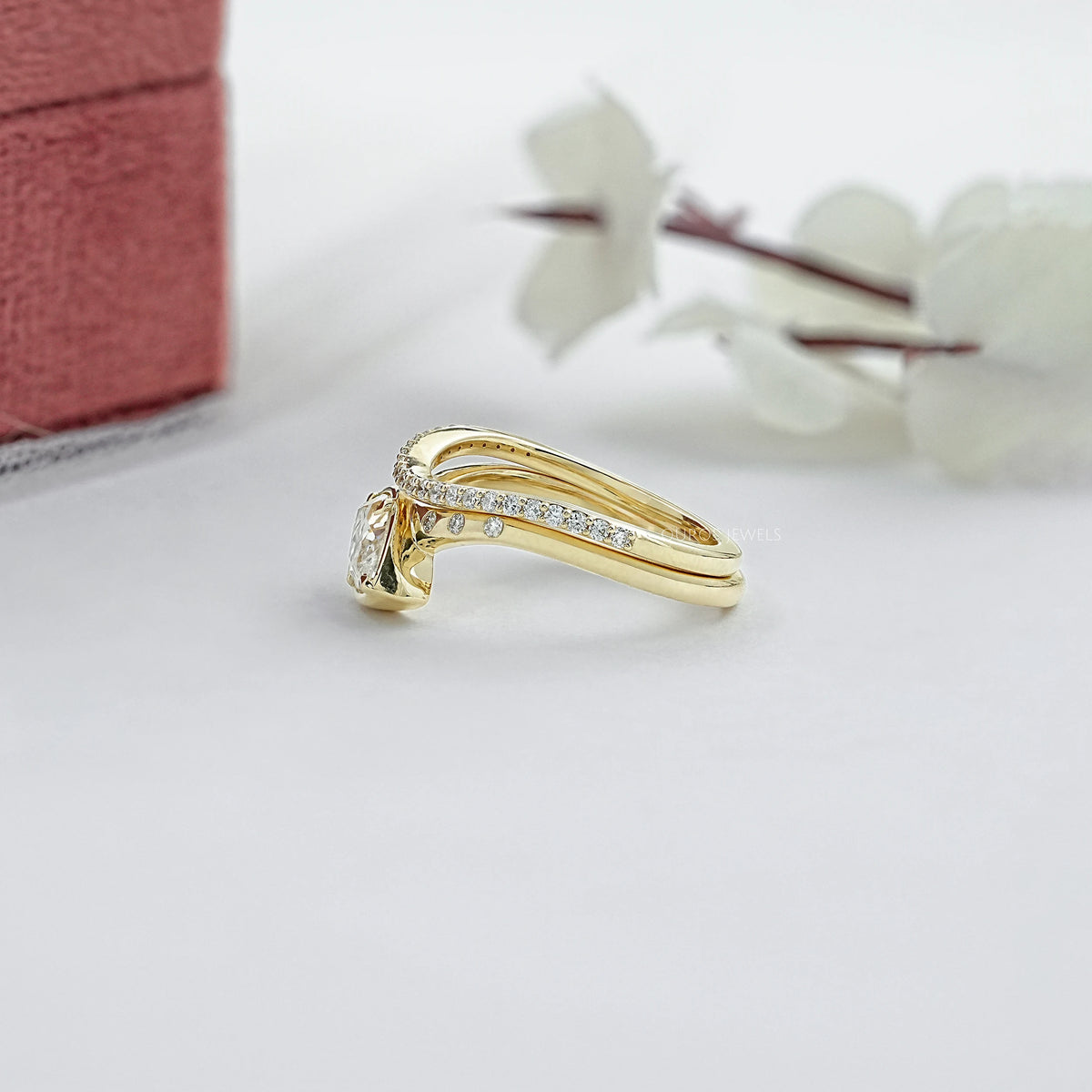 East West Old Mine Marquise Cut Curved Bridal Ring Set Ring