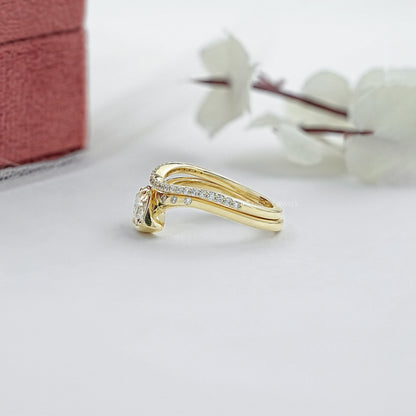 East West Old Mine Marquise Cut Curved Bridal Ring Set Ring