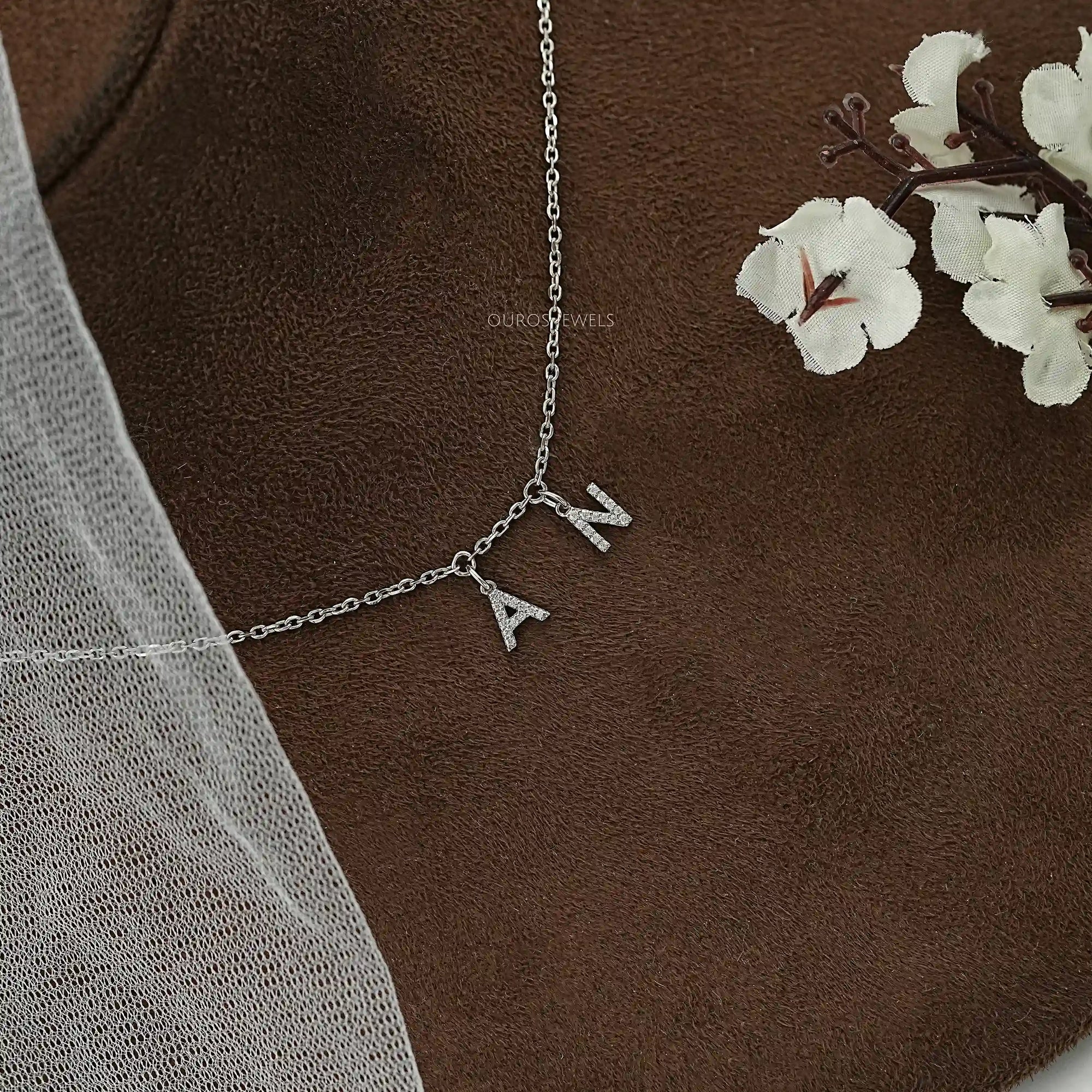 Round Diamond Customize AN Letter Charms Pendant Necklaces
