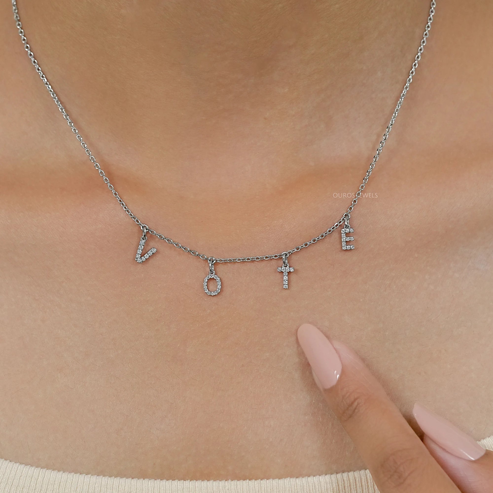 Customize VOTE Letter Round Cut Pendant Necklaces