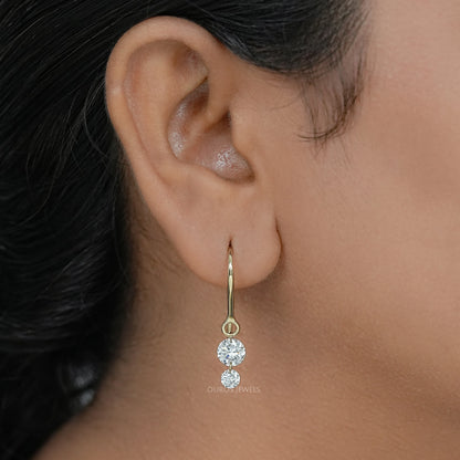Round Lab Diamond Wire Hook Back Drop Earrings