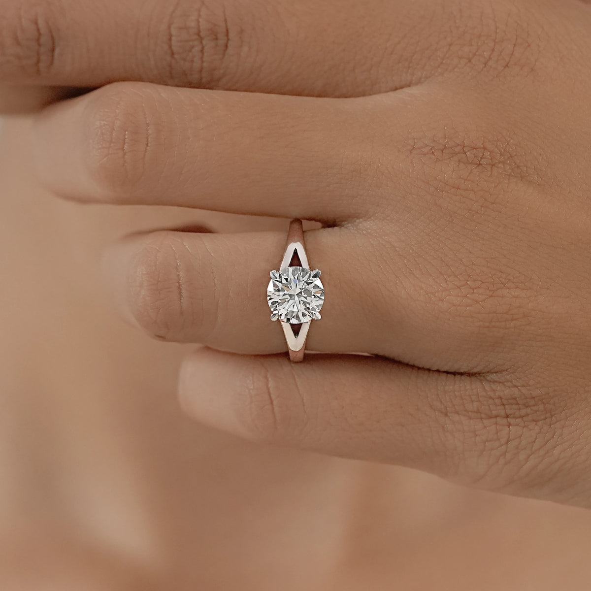 Round Lab Diamond Solitaire Split Shank Ring Ring