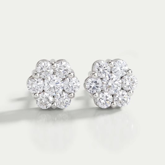 Floral Style Round Cut Halo Stud Earrings Earring