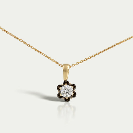 Round Lab Diamond Black Coated Flower Pendant Necklaces