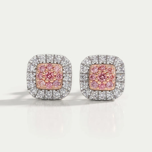 Pink Round Cut Lab Grown Diamond Halo Stud Earrings Earrings