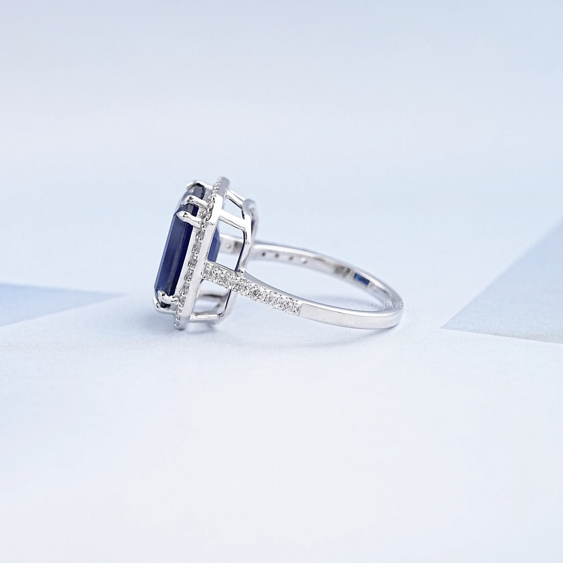 Sapphire Emerald Halo Engagement Ring