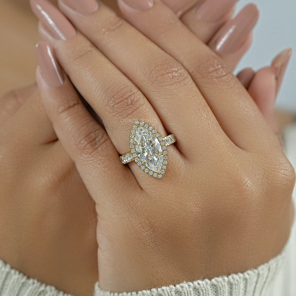 Marquise Diamond Hidden Halo Accent Diamond Ring Ring