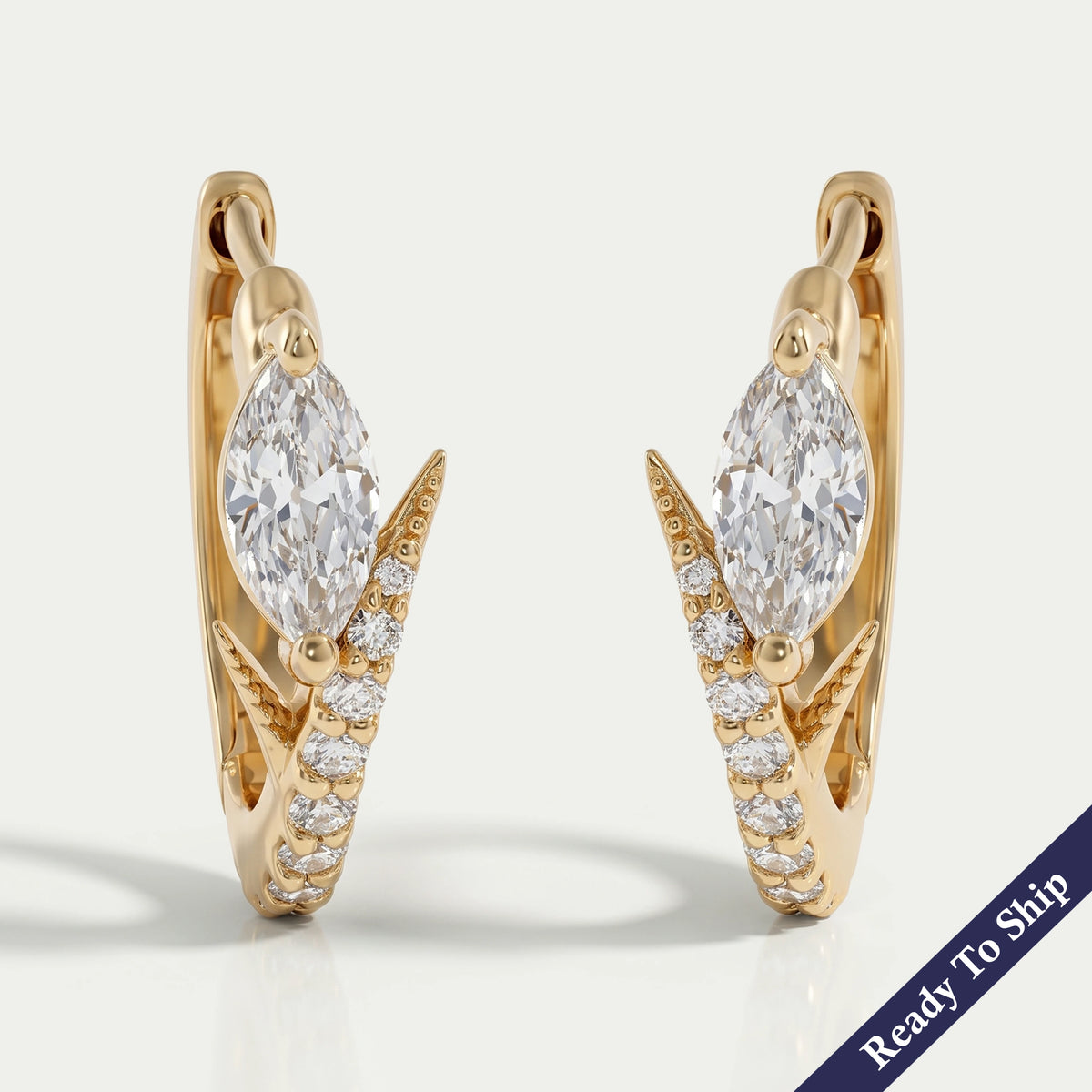 Old Mine Moval Lab Diamond Huggie Hoop Earrings Earring
