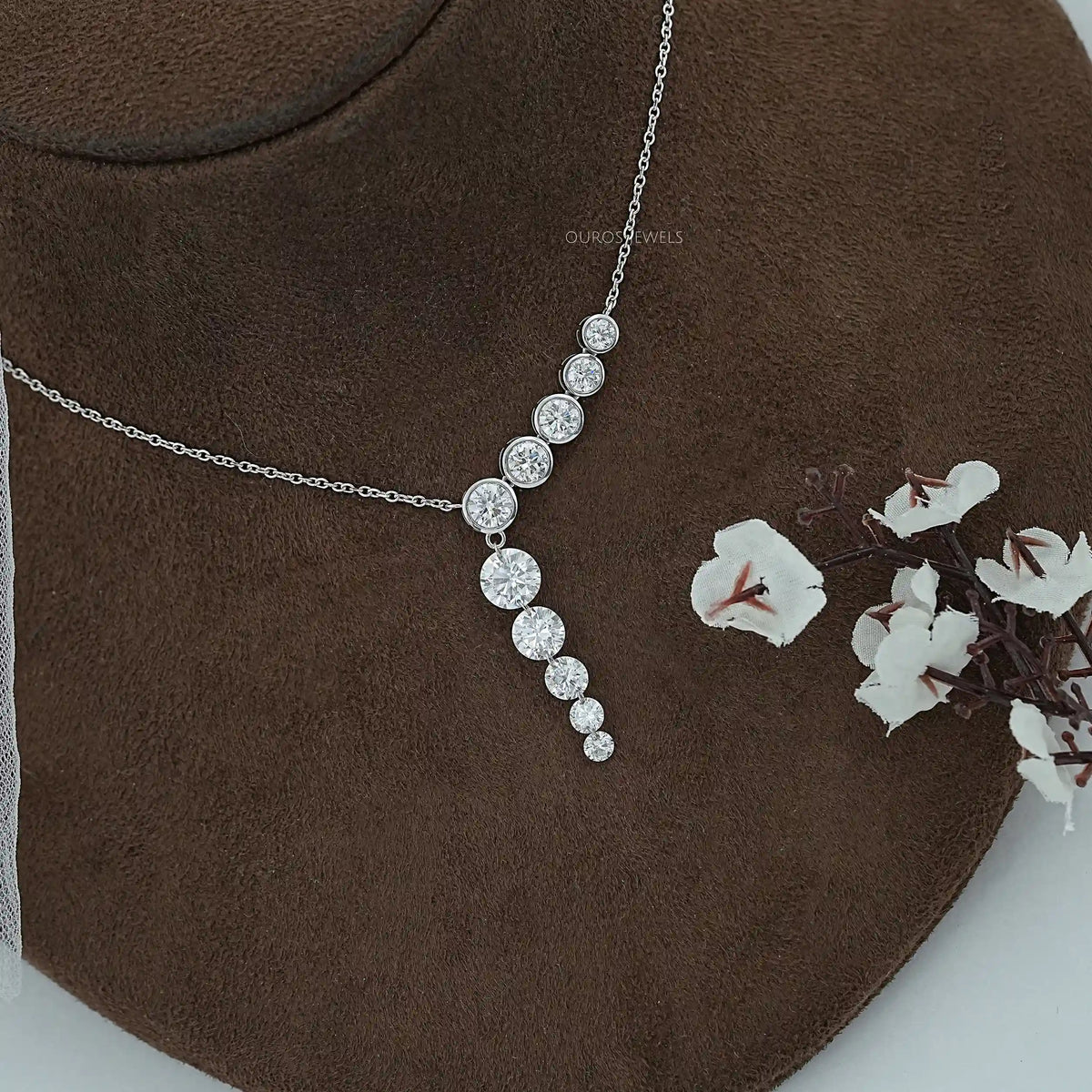 Round Lab Diamond Y - Lariat Necklace Necklaces