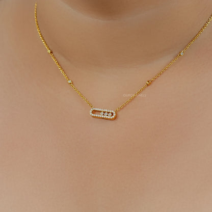 Movable Lab Diamond Paperclip Pendant Necklaces