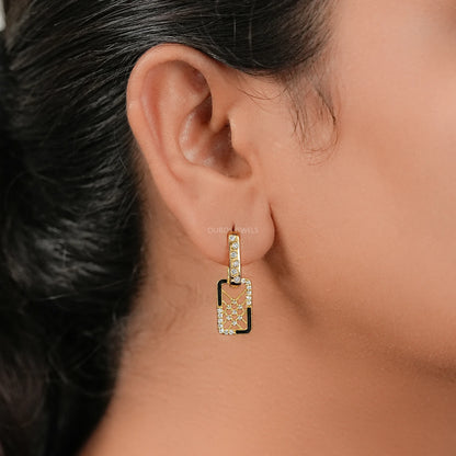 Reactangle Shape Round Diamond Dangle Earrings