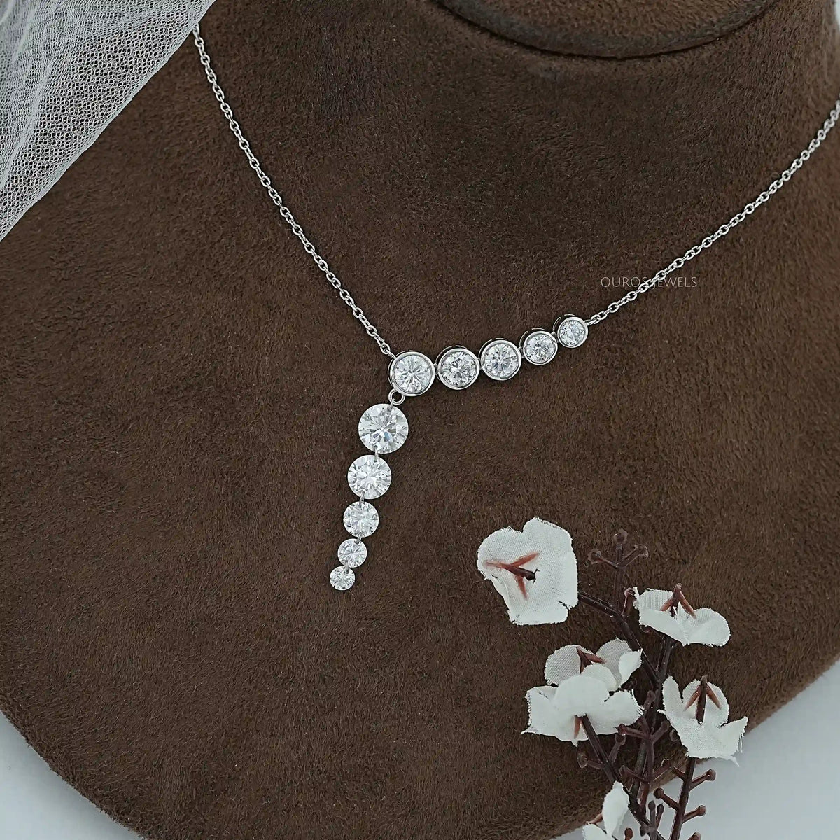Round Lab Diamond Y - Lariat Necklace Necklaces