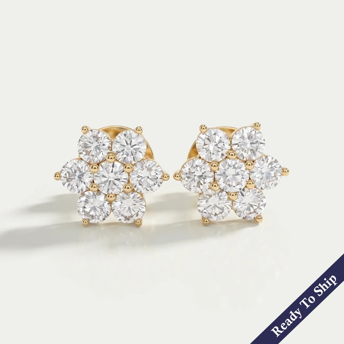 Round Cut Diamond Floral Stud Earring